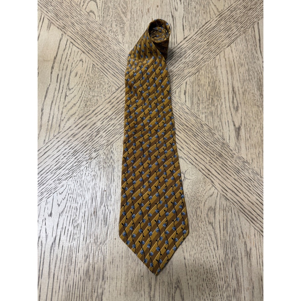 Claiborne Men's Silk Necktie Brown‎ Blue Floral Made in USA Business Casual